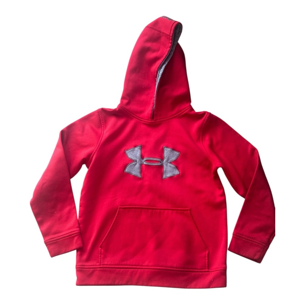 Lot of 2 Under Armour Boys long sleeve shirts. Red Hoodie and quarter zip medium